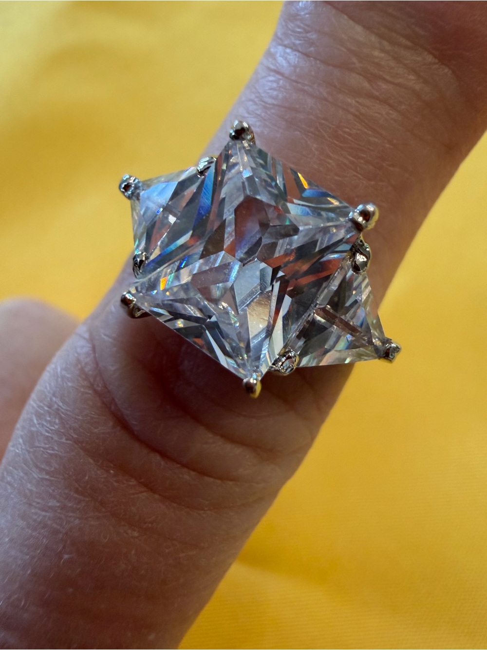 Park Lane Clear Geometric Crystal Statement Ring Size 8